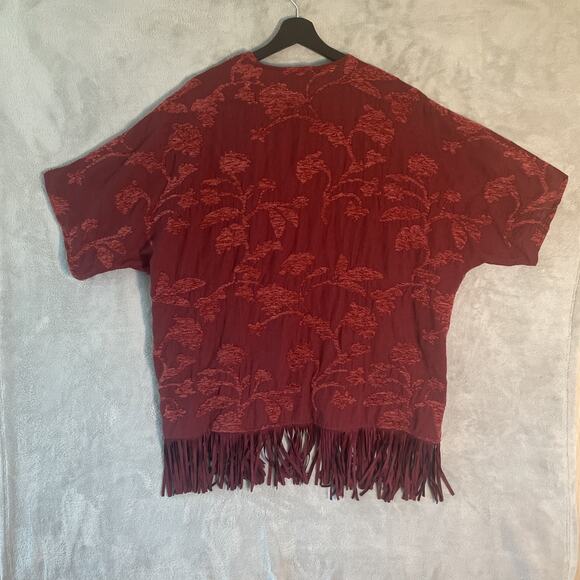 Chico's Chenille Floral Jacquard Wrap Kimono Jacket Women's size S/M M Fringe - Picture 4 of 4